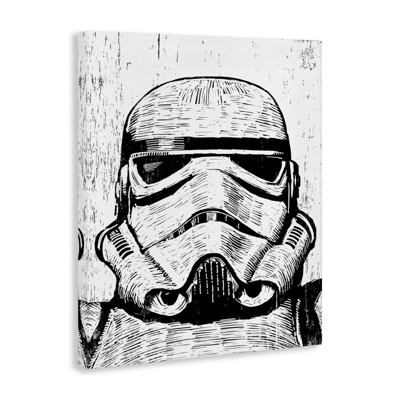Stupell Industries Black and White Star Wars Stormtrooper Distressed Wood Etching Canvas Wall Art Design By Artist Neil Shigley 16 x 20 - Image 3